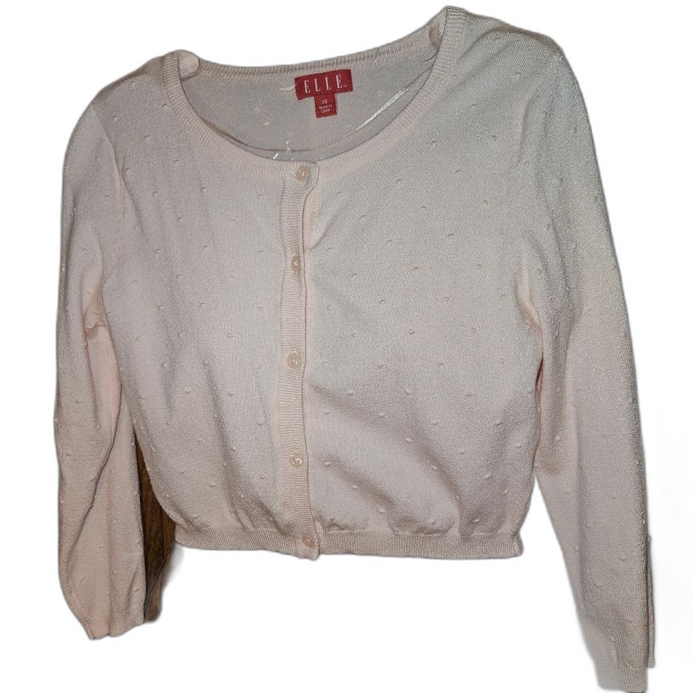 Elle Light Pink Knit Button Sweater Women's Medium Soft Cozy Layer‎ Blush Casual